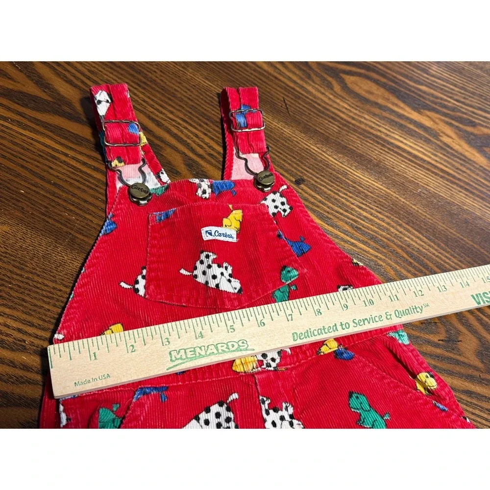 Vintage 90s Carters Red Corduroy Dog Print Overalls Kids 2T Dalmatian Bibs